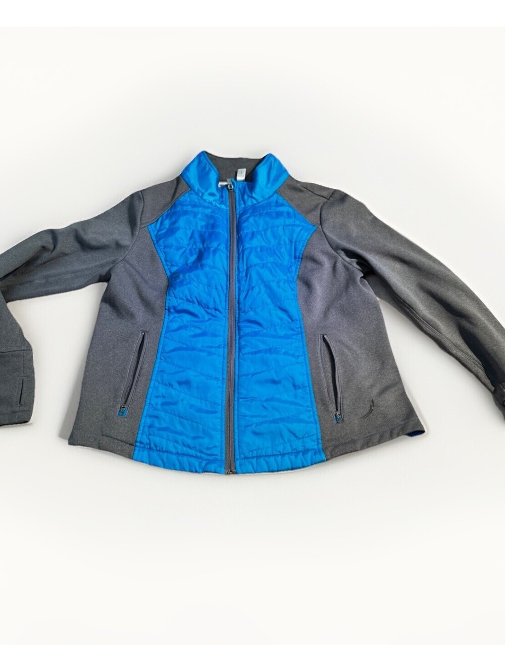 Exerter Women’s Softshell Puffer Hybrid Jacket Gray Blue Zip Up Size M Medium